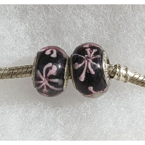 Set of 2 Pandora Black with Pink Squiggles - Picture 2 of 2